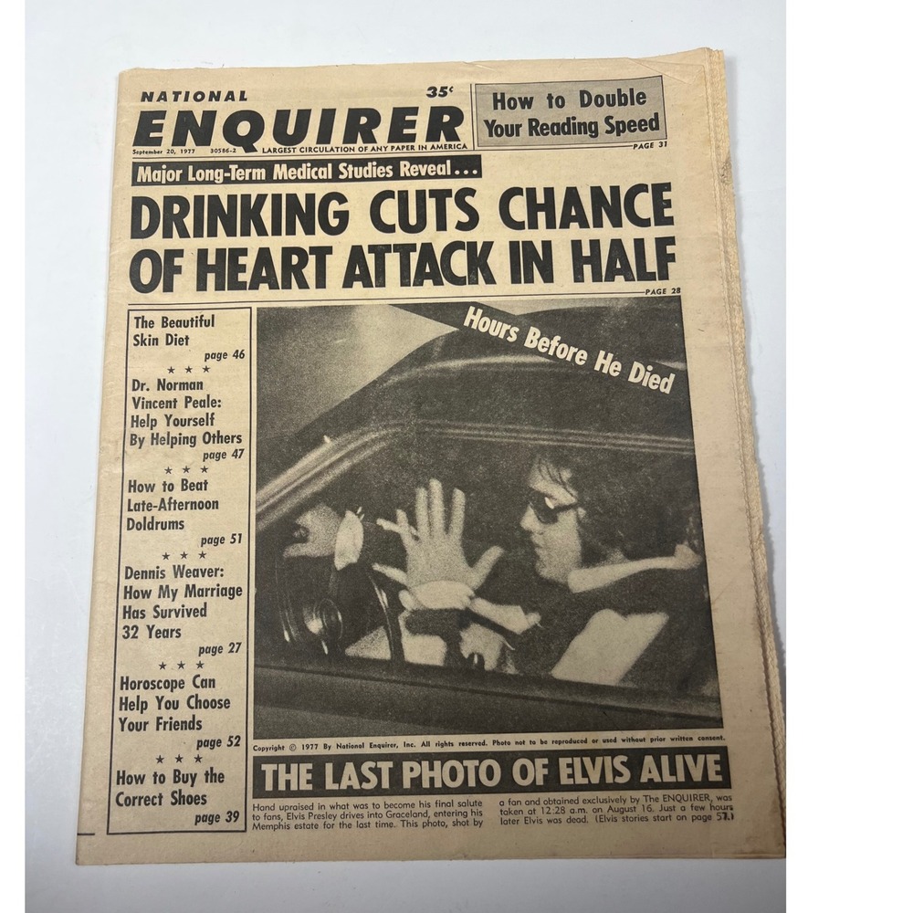 National Enquirer‎ Newspaper September 20 1977 Elvis Presley Last Photo